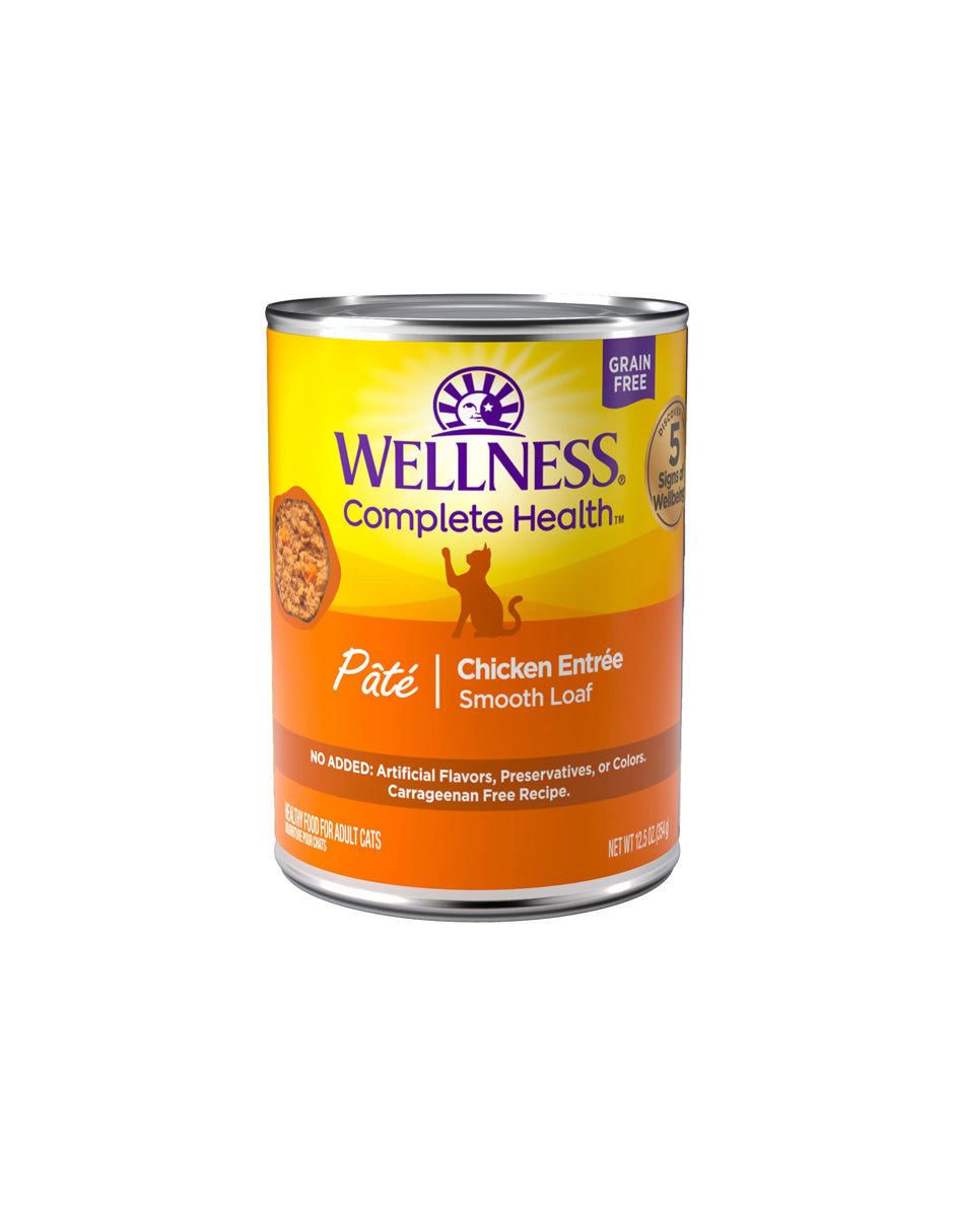 Alimento húmedo para gato Wellness sabor pollo en paté, sin granos 12 latas