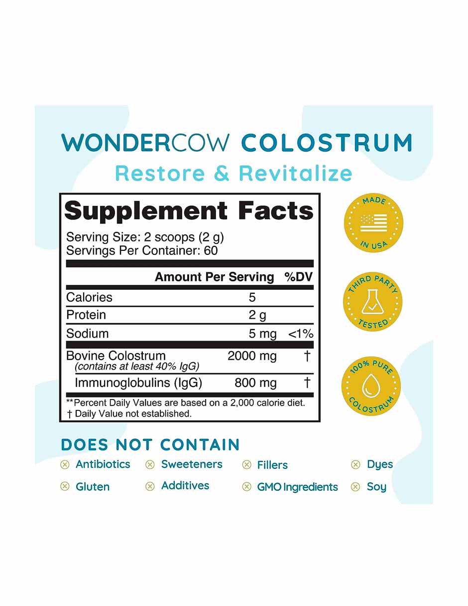 WONDERCOW Suplemento en polvo de calostro para la salud intestinal 60 porciones