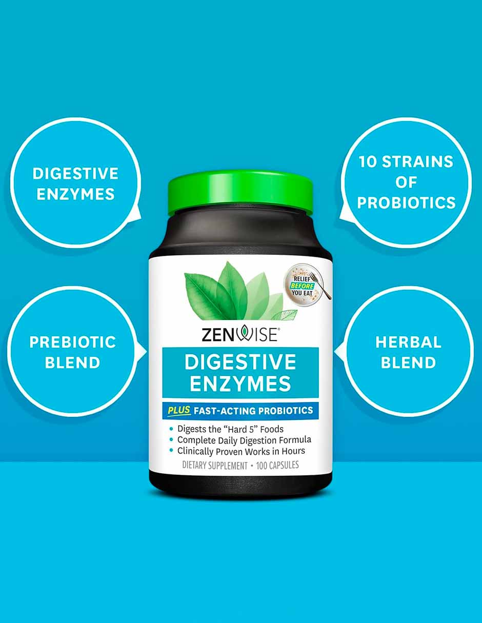 Zenwise Suplemento de enzimas digestivas, probióticos y prebióticos 100 cápsulas