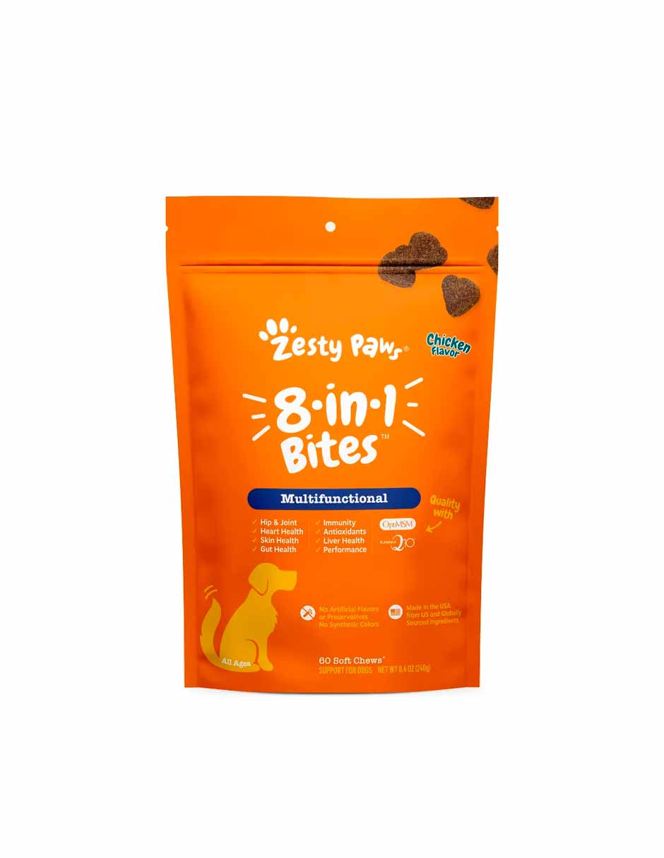 Zesty Paws Masticables multifuncionales 8 en 1 para perros sabor a pollo, 60 unidades