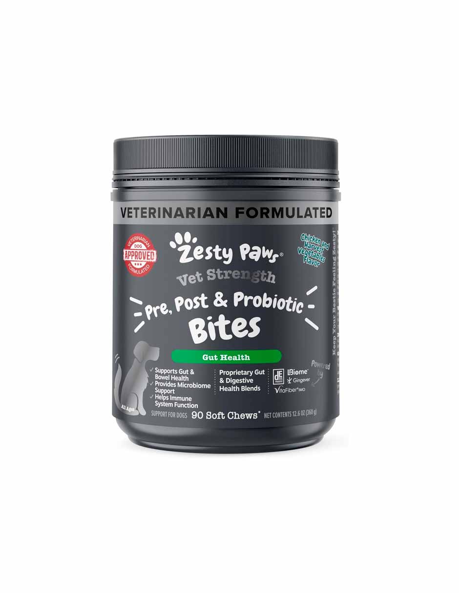 Zesty Paws pre y probióticos para la flora intestinal para perros 90 masticables