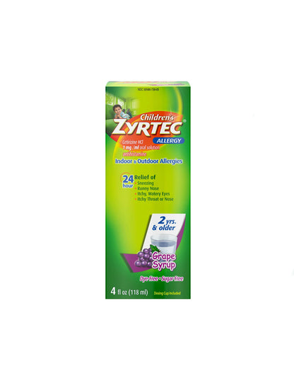 Zyrtec jarabe para niños alivia los síntomas de alergia, sabor uva 118ml