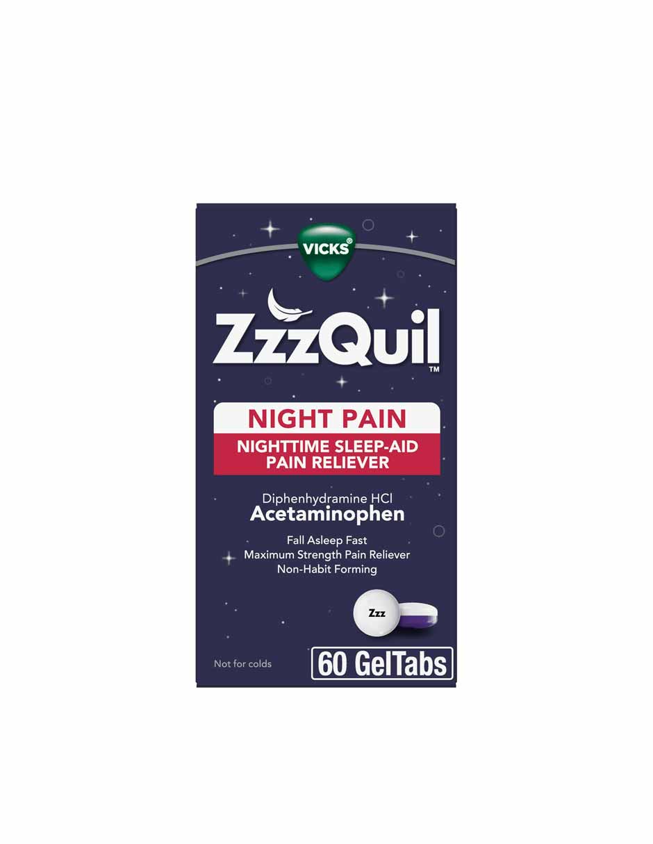 Vicks ZzzQuil Analgésico para dormir y dolor, 60 unidades