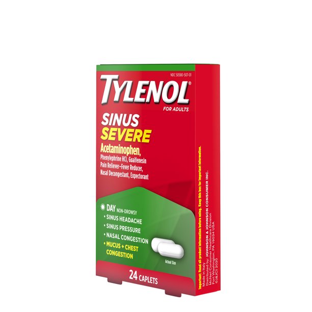 Tylenol Sinus Severe, para el alivio del resfriado y la gripe, 24 unidades