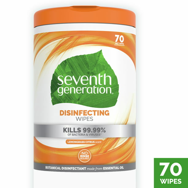 Toallitas desinfectantes Seventh Generation multiusos, cítricos, 70 unidades