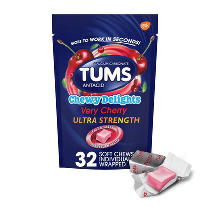 Tums Chewy Delights Masticables suaves antiácidos ultra fuertes, 32 unidades