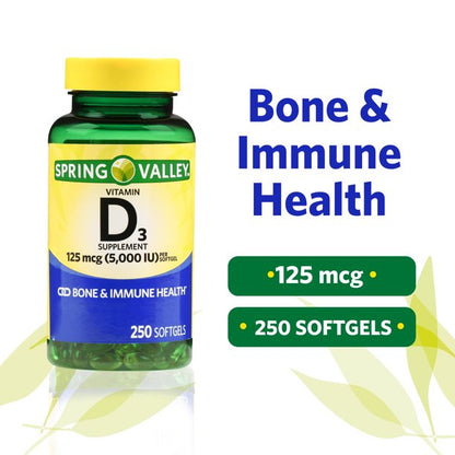 Spring Valley D3 Bone & Immune Health 250 softgels (5,000 IU)