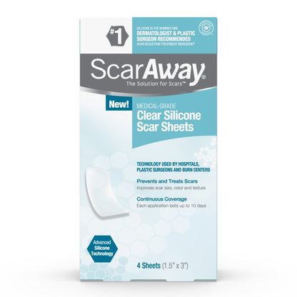 ScarAway hojas de silicona para cicatrices, transparentes, 4 hojas reutilizables