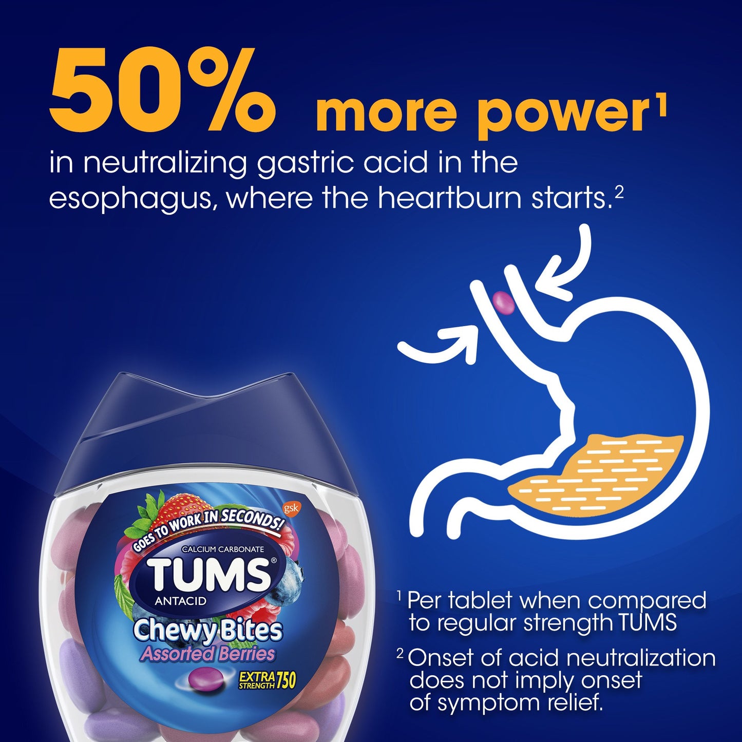 TUMS tabletas antiácidas masticables para el alivio de la acidez 60 unidades