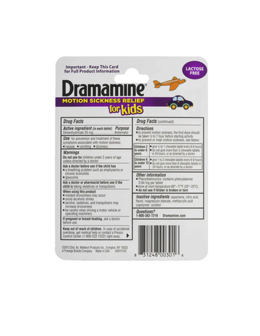 Dramamine para niños, masticable, sabor a uva, 8 unidades