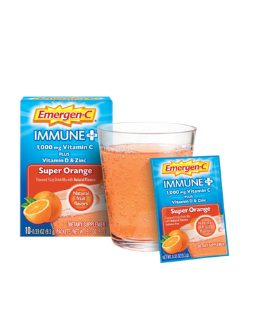 Emergen-C Immune Plus Suplemento de vitamina C para apoyo inmunológico, súper naranja, 10 unidades