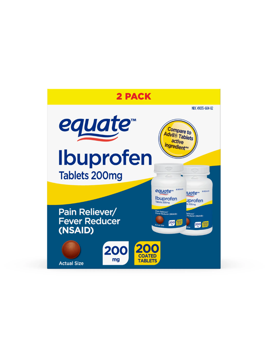 Equate Ibuprofen Tablets 2 pack 200 mg, Analgésico 200ct