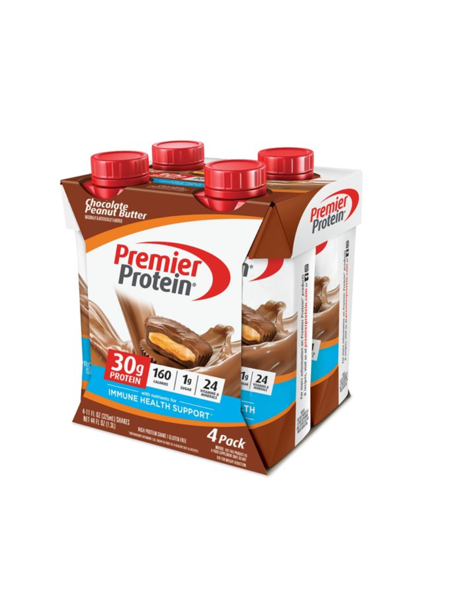 Premier protein batido demantequilla de maní de chocolate 325ml 4 unidades