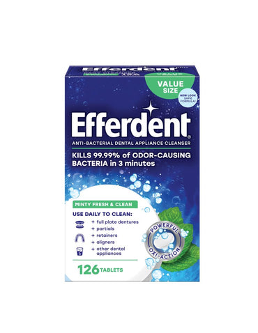 Efferdent tabletas limpiadoras de dentaduras antibacterianas 126 unidades (Variedad)