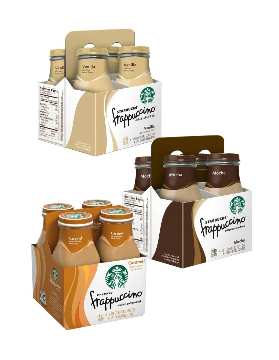 Pack Starbucks Frappuccino 4 botellas de vidrio 281ml (variedad sabores)