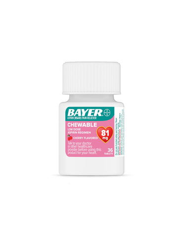 Bayer Aspirina masticable, dosis baja, 81 mg, Cereza, 108 unidades