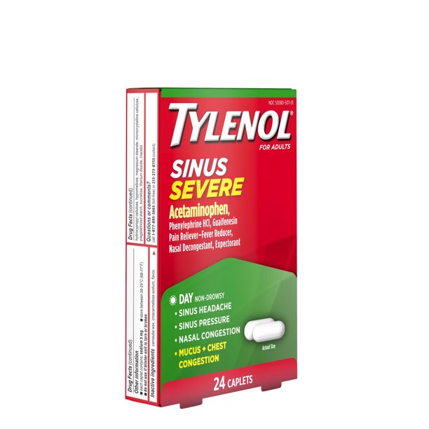 Tylenol Sinus Severe, para el alivio del resfriado y la gripe, 24 unidades