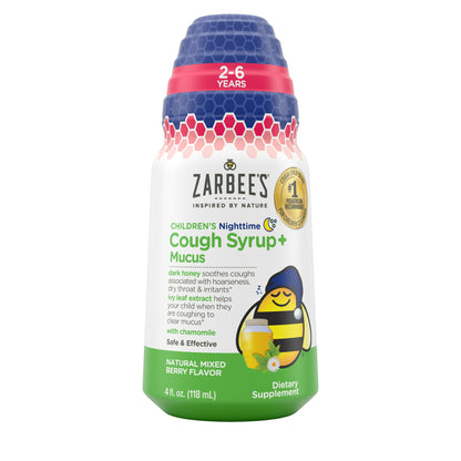 Zarbees Kids Cough + Mucus Jarabe de noche 2 a 6 años, zinc y saúco, 118ml