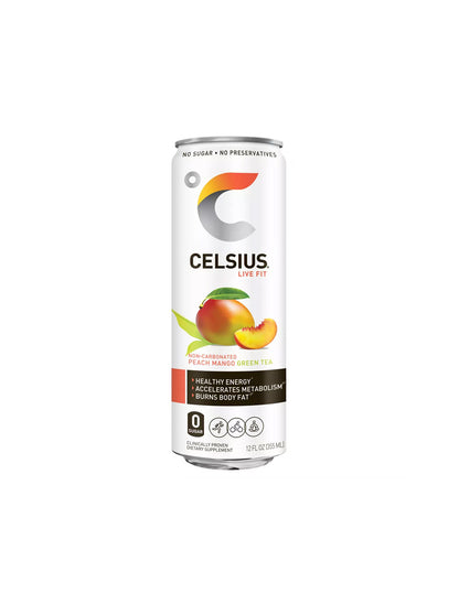 Celsius essential Bebida energética té verde de mango de melocotón 355ml