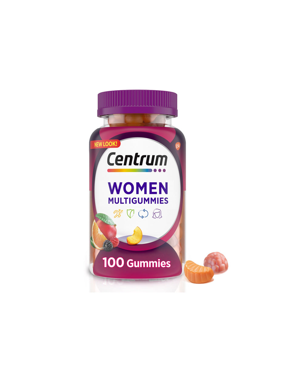 Centrum Multigummies Suplemento multivitamínico para mujer Gomitas, frutas surtidas, 100 unidades