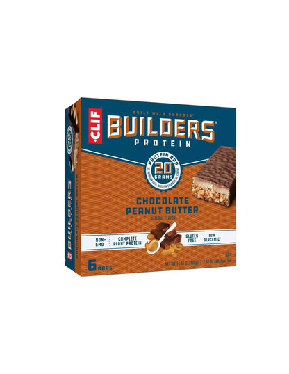 Barras de proteína CLIF Builders, sin gluten, 20 g de proteína, chocolate 6 barras