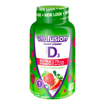 Vitafusion Vitamina D3 extra fuerte gomitas con sabor a fresa 120 unidades