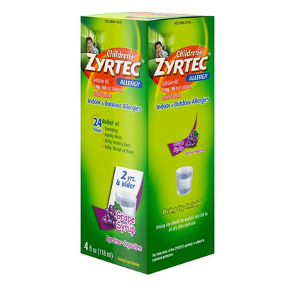 Zyrtec jarabe para niños alivia los síntomas de alergia, sabor uva 118ml