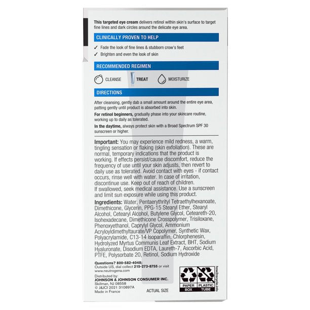 Neutrogena Crema de ojos con retinol para reparación rápida de arrugas 14ml