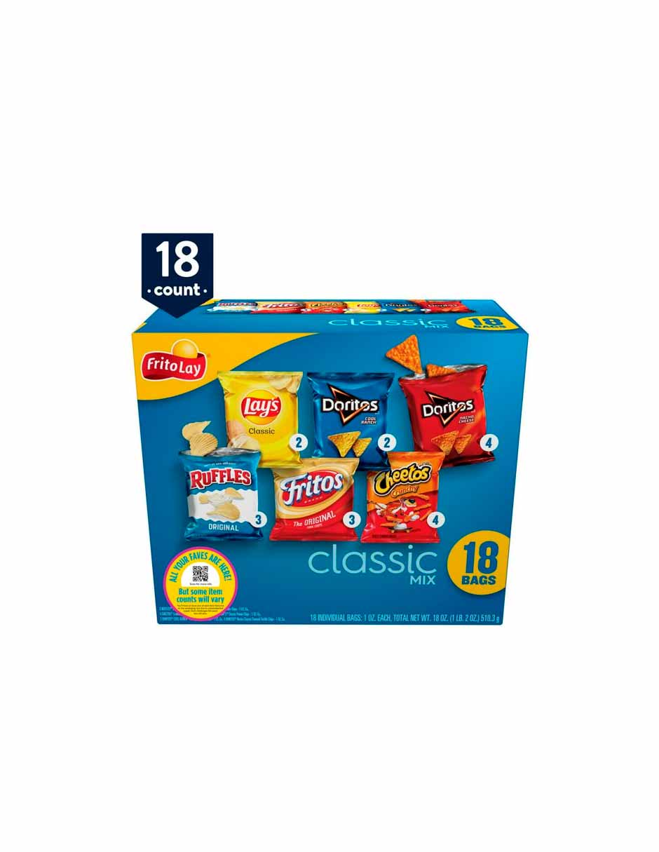 Frito-Lay Classic Mix Snacks Paquete variado, 18 unidades de 28gr