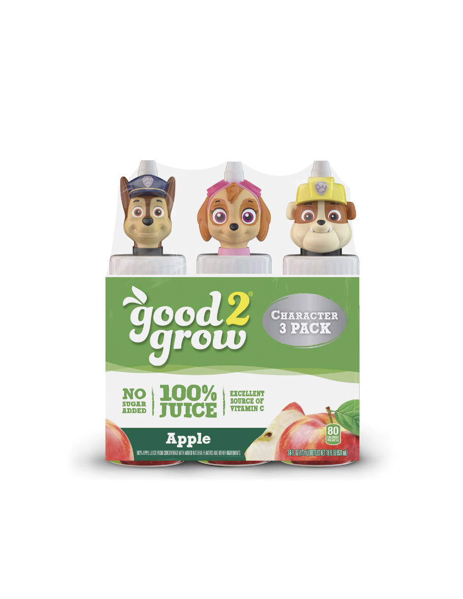 good2grow 6 oz 100% jugo paquete con 3 piezas (las tapas de los personajes varían)