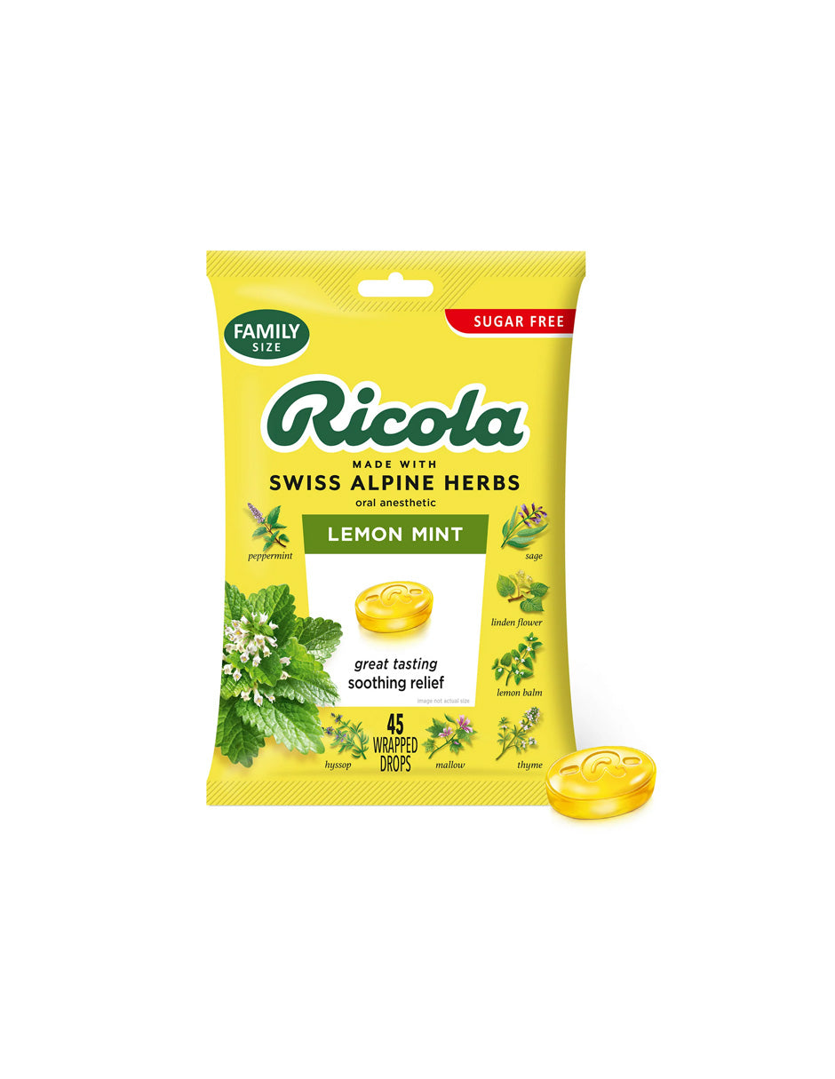 Ricola Dulces para la garganta de menta y limón sin azúcar 45 unidades