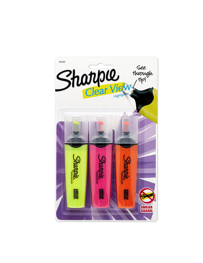 Sharpie Resaltadores de punta de cincel clear view 3 pack