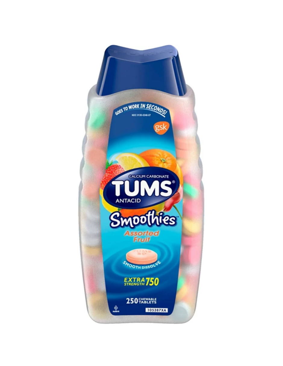 TUMS Smoothies, de frutas surtidas para el alivio de la acidez estomacal 250 tabletas